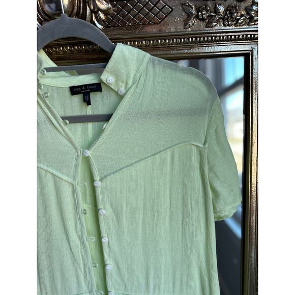 Rag & Bone Libby Tiered Seam Crinkle Midi Dress Lime Green XS - Picture 6 of 7